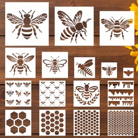JarThenaAMCS 16Pcs Bee Stencils Assorted Bee Honeycomb Templates Stencils Reusable Summer Plastic Drawing Painting Template for DIY Art Craft Painting on Wood