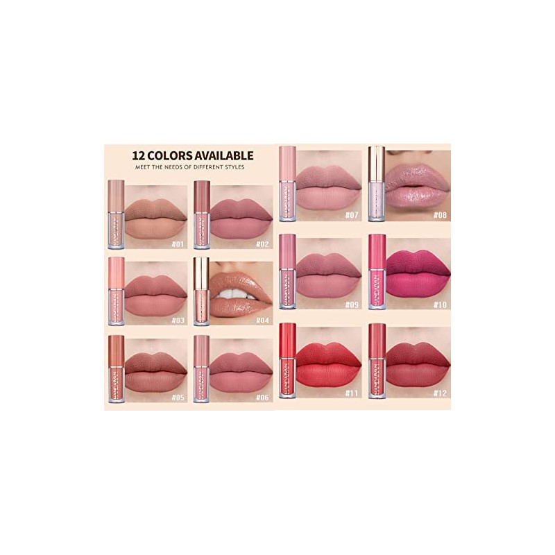 12 Colors Matte Nude Lipstick Set Velvety Long Lasting Non-stick