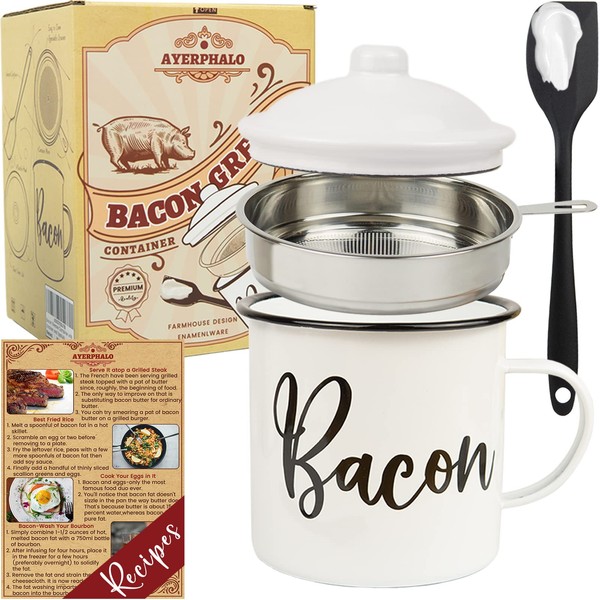 Bacon Grease Container with Strainer - With Food-Grade Silicone Spatula