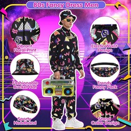 80s Costume Outfits Accessories Set,90s Fancy Dress Costumes with Men Tracksuit Fancy Dress,80s Men Shell Suits (L)