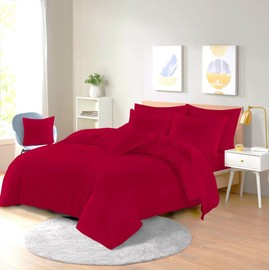 EXQUIZIT HOME Duvet Quilt Cover Bedding Set With Matching Pillow Case Easy Care Plain Dyed Poly Cotton COLOUR RED SINGLE