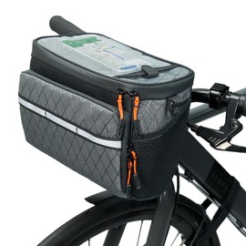 Danuosie Bike Handlebar Bag, Insulated Cooler Front Frame Bag with Touch Screen Phone Holder, 4L Water Resistant Bicycle Basket Storage Pouch, Convertible Shoulder Pack for Ebike MTB Road