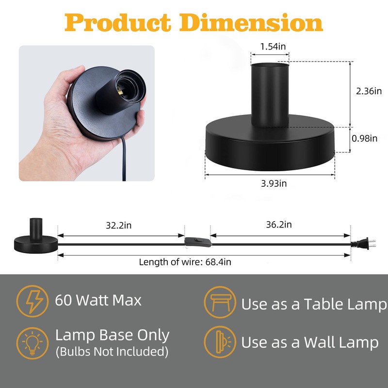 atiyoc Black Polished Metal Desktop Lamp Base, Small Industrial Table