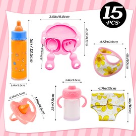Jgalnim 15 PCS Baby Doll Accessories Magic Bottle Set,Pretend Play Feeding Toys,Doll Feeding Set with Package for Kids,Girls,Party,Gift