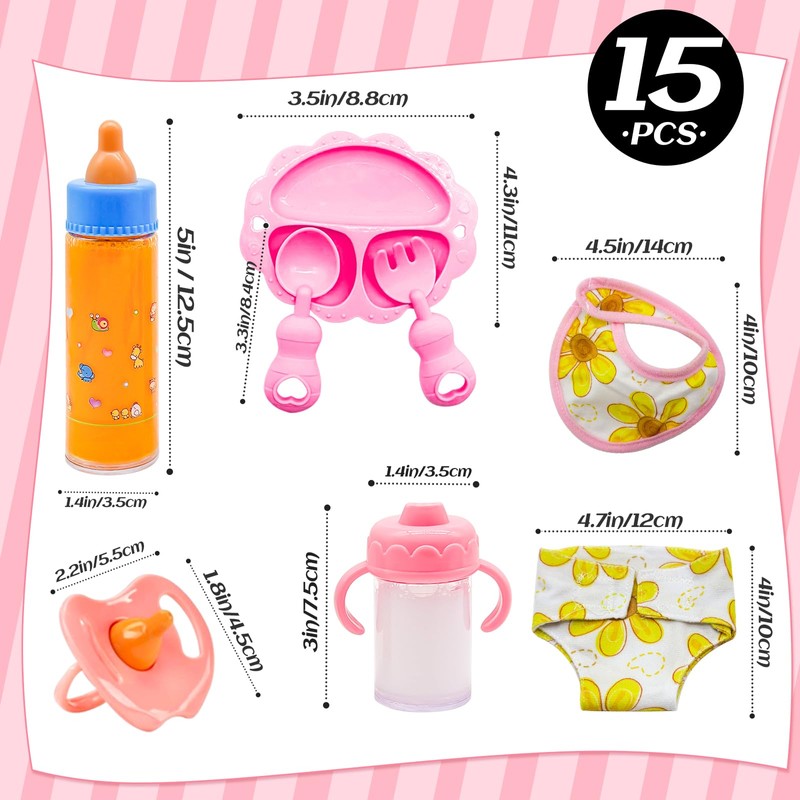 Jgalnim 15 PCS Baby Doll Accessories Magic Bottle Set,Pretend Play