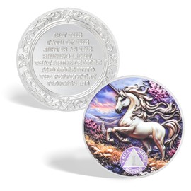 CHURYUML Unicorn 1 Year Sobriety Coin - One Year Sober Chip with Proverbs 4:18, AA Coins Recovery Medallions Affirmation Token Inspirational Sobriety Gifts for Women & Men Celebrating Milestones