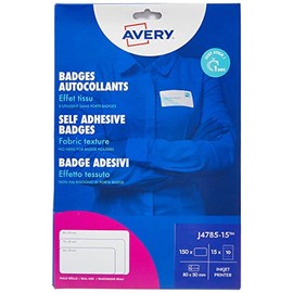 AVERY - Pack of 150 Printable Textile Badges, White Polyester, Size 80 x 50 mm, Inkjet Printing, (J4785-15)
