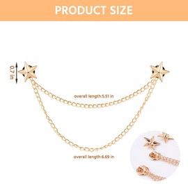 Gold Star Brooch Pin Hanging Chain Lapel Pin for Men Suits Metal Tassel Chain Collar Pins Suit Brooch Star Lapel Pins for Men Women Shirts Suits Sweater Dress Accessories