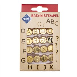 GLOREX 6 1671 004 Pebaro Burning Stamp Set, 16 Pieces, with Letters from A - L, Made of Brass, for Screwing in for Pebaro Pyrography Pistons, Burning on Wood, Leather, Cork and Other Materials