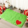 HunnmingRe Lime Green Furry Christmas Mat with Red Heart Pattern