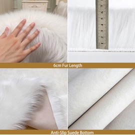HARESLE Faux Fur Rug Round Shape Shaggy Rugs Floor Carpet for Bedroom Living Room Kids Room, White/Diam 24 inch