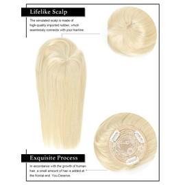 Rose bud Clip in Human Hair Toppers Seamless Hair Pieces with Bangs for Women Lace Base Topper for Thicking Hair