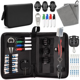 Glamgen Men Golf Accessories Set & Carrying Case,Includes Golf Ball Pens, Score Counter, Ball Markers, Towel, Tees, Club Brush, Ideal Golf Gifts for Men, Dad, Tournament Prizes & Beginners