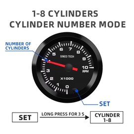 SINCO TECH 7 Color Gauge Kit 2" 52mm Automobile Backlight Pointer Car Meter with Sensor (Tachometer RPM)