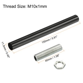 MECCANIXITY 2-Pack Black Iron Electroplated M10 Threaded Extension Rods for Pendant Light, Island Lighting, Chandeliers, Stems