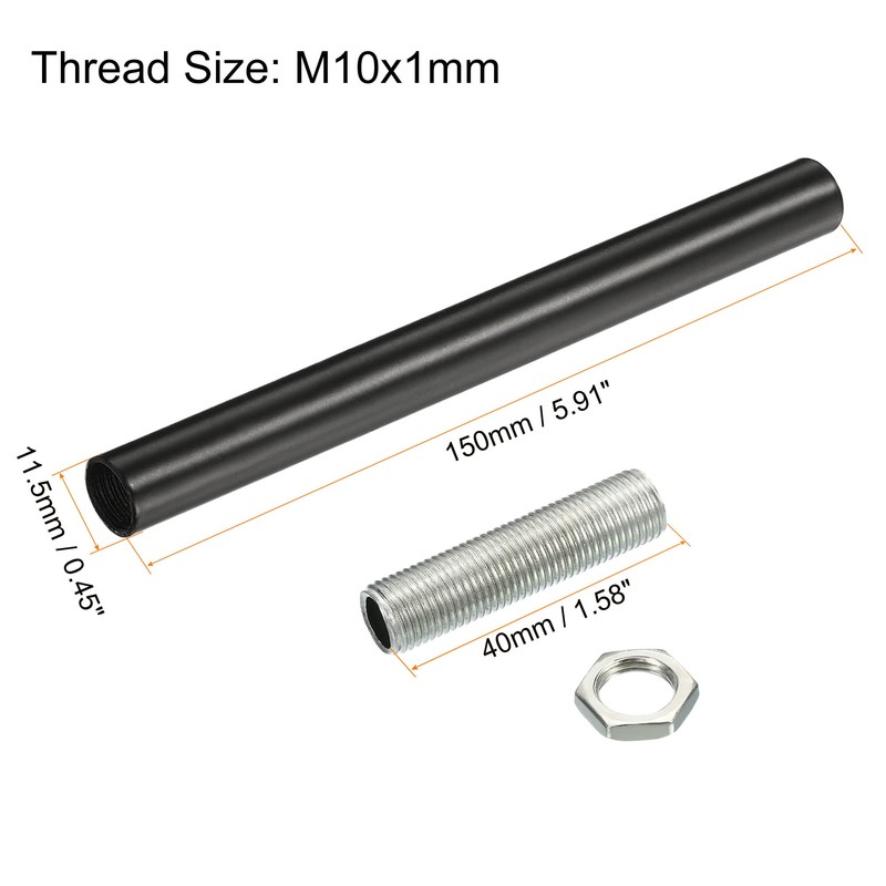 MECCANIXITY 2-Pack Black Iron Electroplated M10 Threaded Extension Rods for