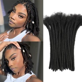 Loc Extensions Human Hair Dread Extensions 1B Color 0.8cm 4inch 100strands 100% Handmade Permanent Locs for Women Men Boy Dreadlock Extension Real Human Hair(Width 0.8cm 4inch/100strands)
