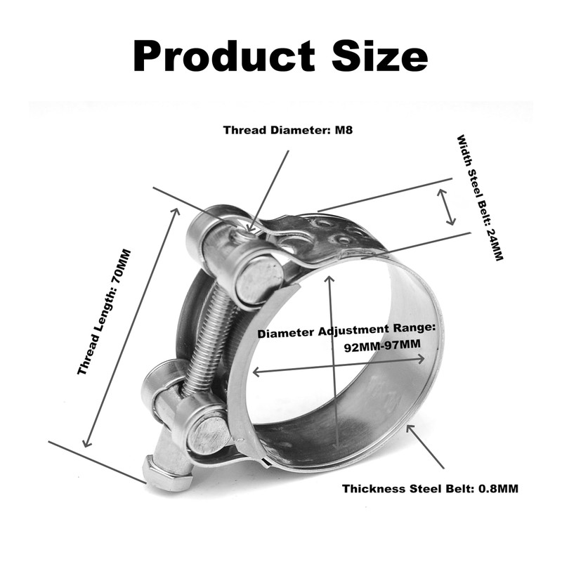 T Bolt Hose Clamps，3 Pieces 92-97MM Durable Exhaust Clamp Set,