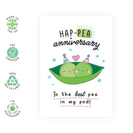 Hap-Pea Anniversary Card – Romantic Peas in a Pod – Gifts for Loved Ones, Him, Her, Wife, Husband, Babe, Fiance, Girlfriend, Boyfriend, Honey, Spouse, Partner, Couple - Coms with Sweet Stickers