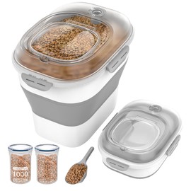 DDMOMMY 32-35 Lbs Dog Food Storage Container,Collapsible Dog Food Container with Transparent Airtight Lid,Wheels,Date Track,Pet Food Storage Container for Rice,Flour,Sugar,Scoop And 2PCS Containers