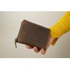 LEAS Vintage Style Zip Wallet in Genuine Leather Dark Cognac