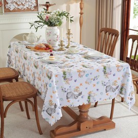 meioro Easter Tablecloth 100 x 150 cm, Spring Carrot Rabbit Table Linen, Colourful Printed Washable Tablecloth, Easter Summer Flowers Tablecloth for Decorating Parties, Picnics, Dinner Decor