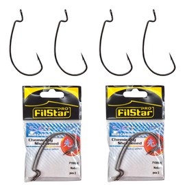 PRO FILSTAR Offset Hook Set of 4 N6/0 - Cheburashka Hooks - Dropshot Hooks - Jig Hook for Rubber Fish Assembly - Jig Head - Fishing Hooks Set - Zander & Pike & Trout Fishing Hooks - Sports Set