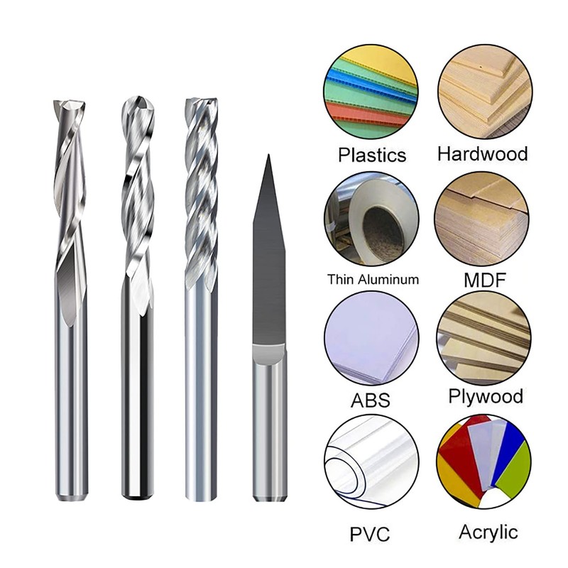 10Pcs CNC Router Bit Combination Kit, 1/8'' Shank End Mill