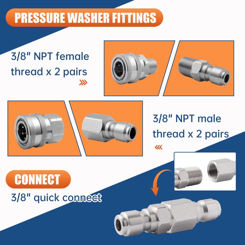 Pressure Washer Quick Connect kit, 8 Pieces 3/8 Quick Connect