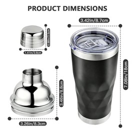 20oz Insulated Cocktail Shaker Black -Double Wall Vacuum, Built-In Strainer & Leak-Proof Seal, Stainless Steel Bartender Drink Shaker for Martini Shakers and Home Mixing Tools, Premium Bar Gift Set