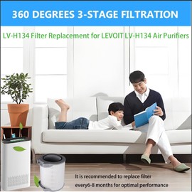 LV-H134 Filter Replacement Compatible with LEVOIT LV-H134 Air Purifiers, 3-in-1 Activated Carbon Premium Filter used for Office bedroom living room kitchen or office
