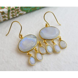 Mondstein vergoldete Sterling Silber Ohrringe - Natürlicher Edelstein - Geburtstagsgeschenk - Weihnachtsgeschenk - Handgefertigte Geschenkideen für Frauen (Mondstein)