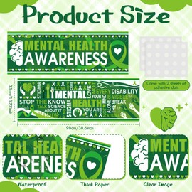 Harloon 2 Pcs Mental Health Awareness Decoration 13.8 x 38.6 Inch Mental Health Month Decorations Motivational Green Classroom Decor for School Wall Indoor Outdoor Bulletin Board Party Supplies