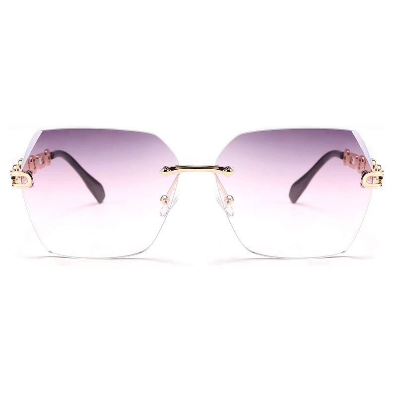 Feisedy Ladies Classic Rimless Metal Frame Diamond Cut Sunglasses, B2567