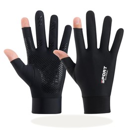 SCOLORKI Men's Gloves, Cycle Gloves, For Spring and Summer, Thin, UV Protection, Sunscreen, Double Cut Fingering, Anti-Slip, For Driving, Fishing, Bicycle, Commuting to School or Running