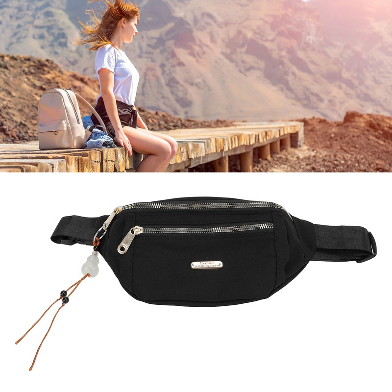 Waist Bag Multi Layer Stylish PU Smooth Zipper Large Capacity