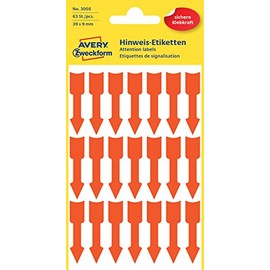 Avery Zweckform 3008 Note Labels (63), 39 x 9 mm 3 Sheets Bright Red