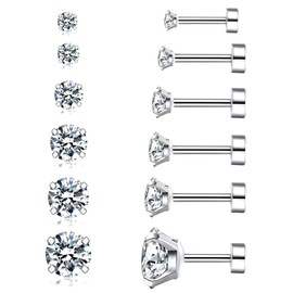 MUNSKT 6 Pairs Hypoallergenic Zirconia Stud Hoop Earrings Set for Women Men, Cubic Surgical Steel Cartilage Helix Diamond Earrings, Multi Size Fashion Jewelry Gift