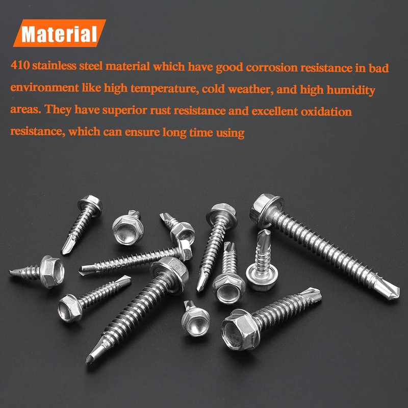 HELIFOUNER 320 Pieces #8#10#14 Hex Washer Head Self Drilling Sheet