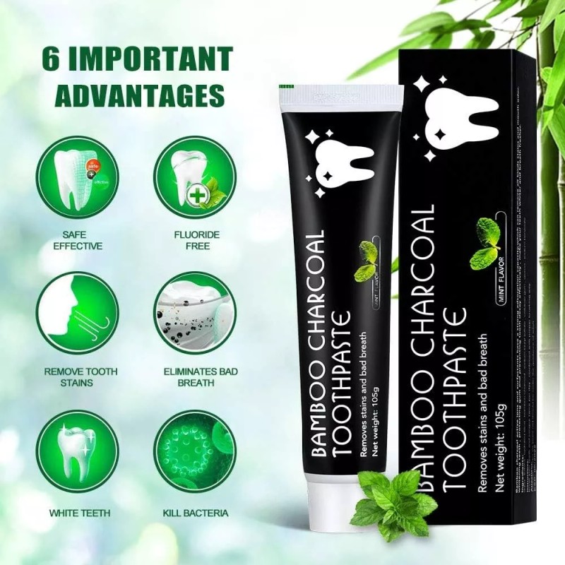 Natural Bamboo Charcoal Teeth Whitening Oral Care Mint Toothpaste FLUORIDE