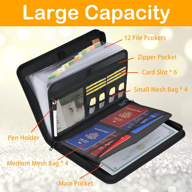 Accordion File Organizer, 12 Pocket Expanding File Folder with Multi
