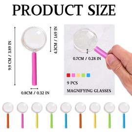 KEYRI Pack of 9 Magnifying Glass, Mini Plastic Handheld Magnifying Glass, Portable Magnifier for Seniors, Jewelers, Books, Inspection, Insects, Hobby Watching (9)