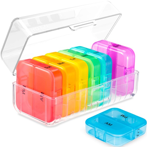 Daviky Weekly Pill Organizer 2 Times a Day, Am Pm Pill Organizer 7 Day, Large Travel Vitamin Pill Box Twice a Day, Daily Supplement Organizer Pill Container Dispenser Big Medication Case