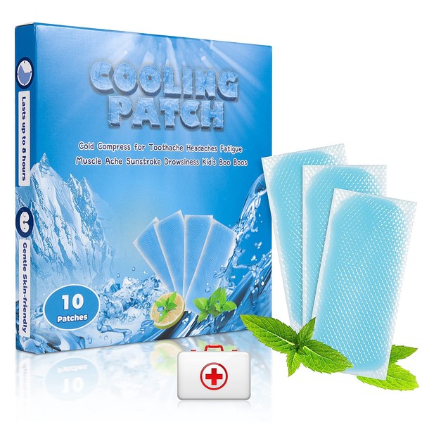 LazLake Cold compress made of gel, cooling patches, pack of 10, cooling pad, cooling headache, cold plaster, fever plaster for relieving migraines, muscle and hot cold therapy LDEHL12-10