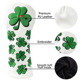 YOPRAL Golf Club Covers for Driver, Fairway Woods, hybrids Golf Driver headcovers/Fairway Wood headcovers/hybrids Suitable for Men's Golf Clubs. (Shamrock Driver Cover)