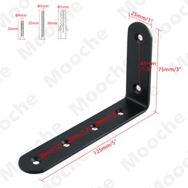 4PCS Black Shelf Brackets 120mm, Metal L Bracket for Shelves, Wall Mounted Shelf Supports Brace Heavy Duty for Living Room Kitchen Office