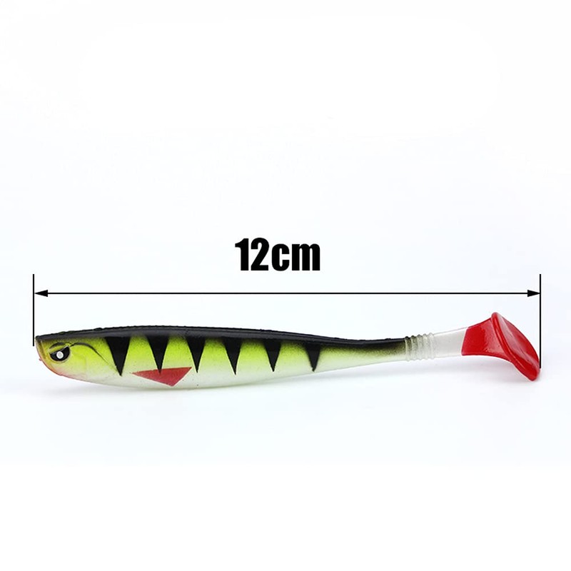 ANCLLO 5 Colors T-Tail Swimming Bait, Soft Bait, Curved Tail，Ribbed