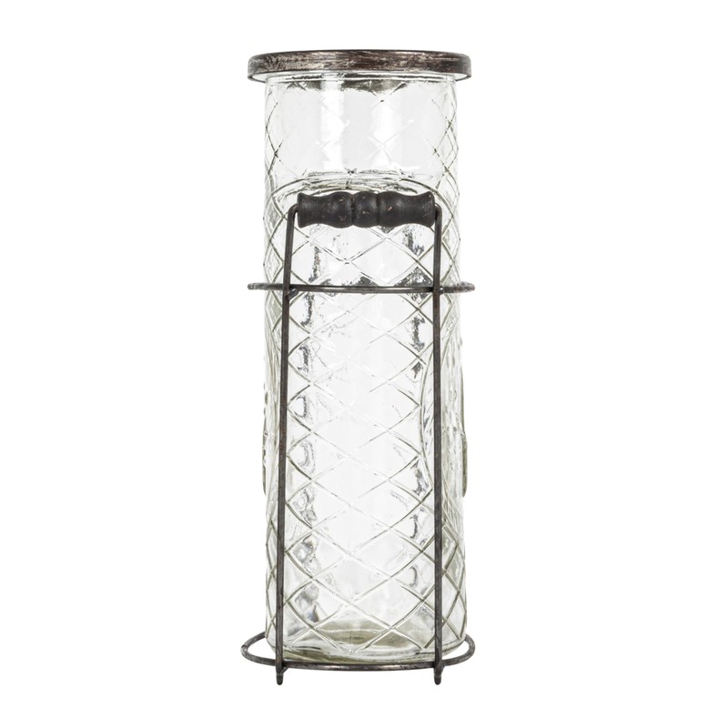 Creative Co-Op Glass vase in Metal Stand with Metal Frog