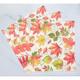 20Pcs Fall Leaves Cocktail Napkins, Autumn Maple Leaves Paper Napkins, Disposable Fall Leaf Beverage Dinner Hand Napkin for Thanksgiving Autumn Harvest Birthday Wedding Party Supplies, 6.5 x 6.5 Inch