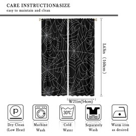 Spider Web - Cortinas opacas para niños, con estampado de araña, color blanco y negro, para sala de estar, recámara, 42 x 63 pulgadas, 2 paneles